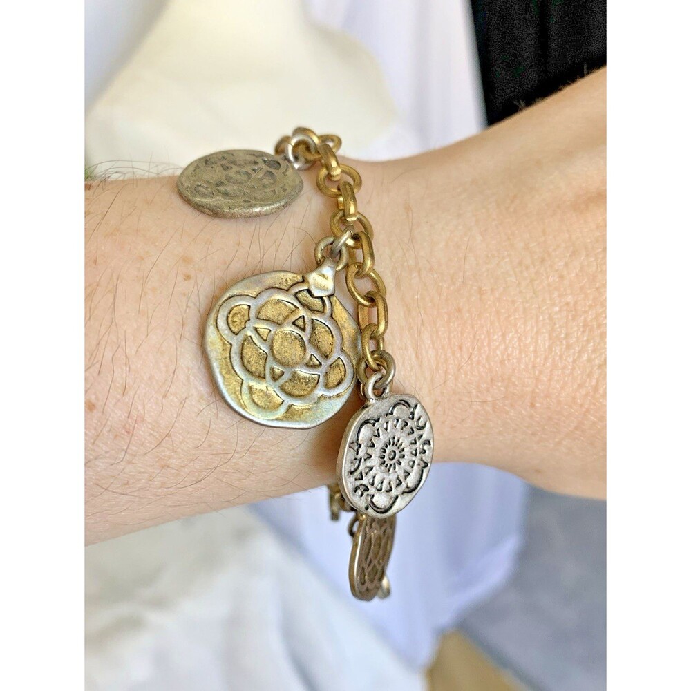 Vintage CAbi Coin Charm Necklace Bracelet Set Gold Silver Tone Convertible 3pc - Picture 9 of 16